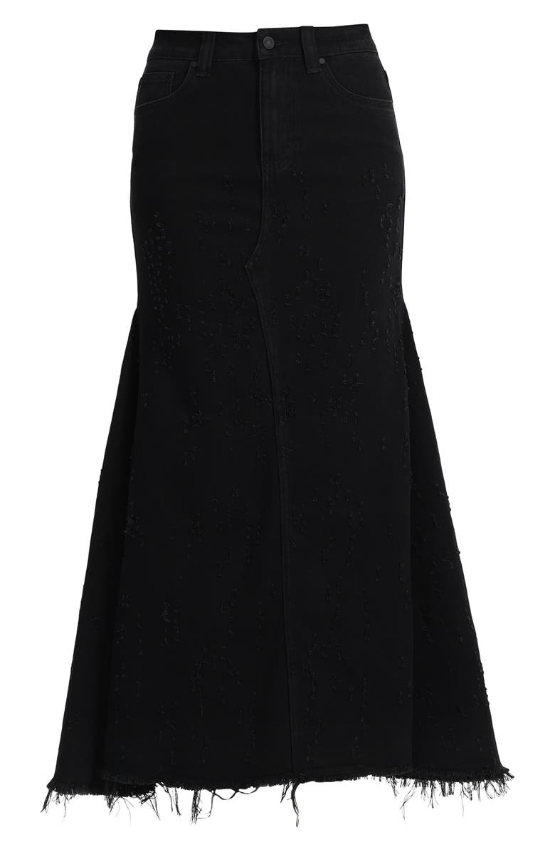 Bayeas Fringe Denim Midi Skirt, Alternate, color, Black