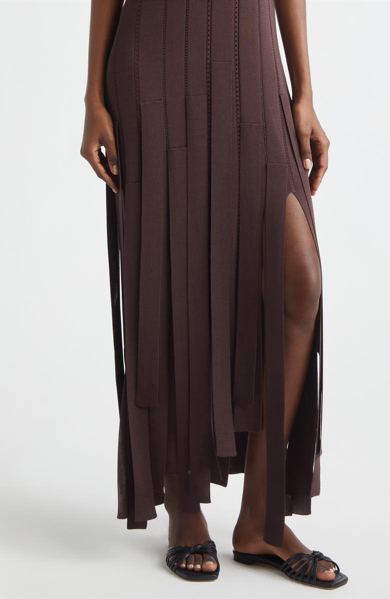 Zimmermann Kindred Spirit Luna Fringe Pointelle Rib Sweater Dress, Alternate, color, Chocolate