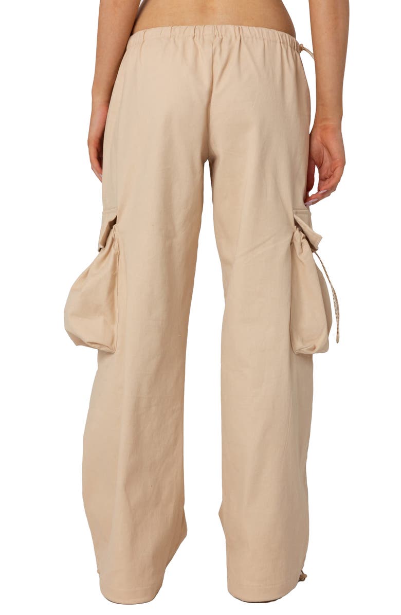EDIKTED Bow Trim Cargo Parachute Pants, Alternate, color, Beige