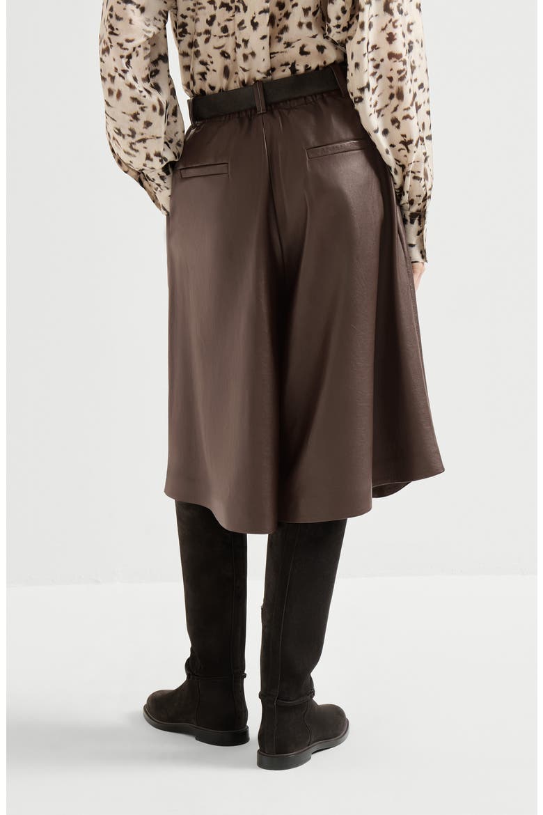 Nappa leather wide Bermuda shorts with monili, Alternate, color, Rust Brown