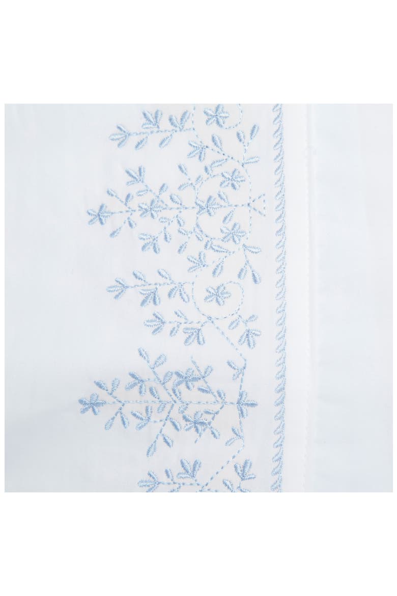 Percale Cotton Baby's Breath Embroidery Sheet Set - Queen, Alternate, color, WHITE/ BLUE