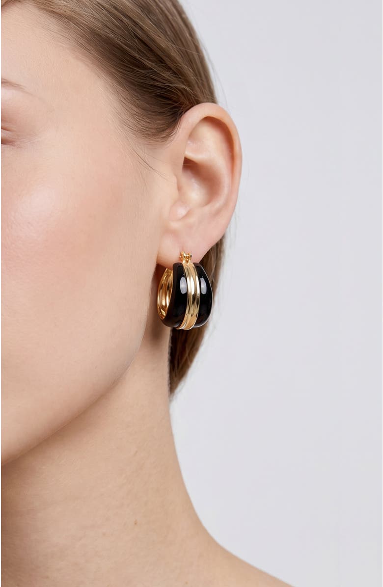 RETRO CHIC Ostuni Hoop Earrings, Alternate, color, Black & Gold