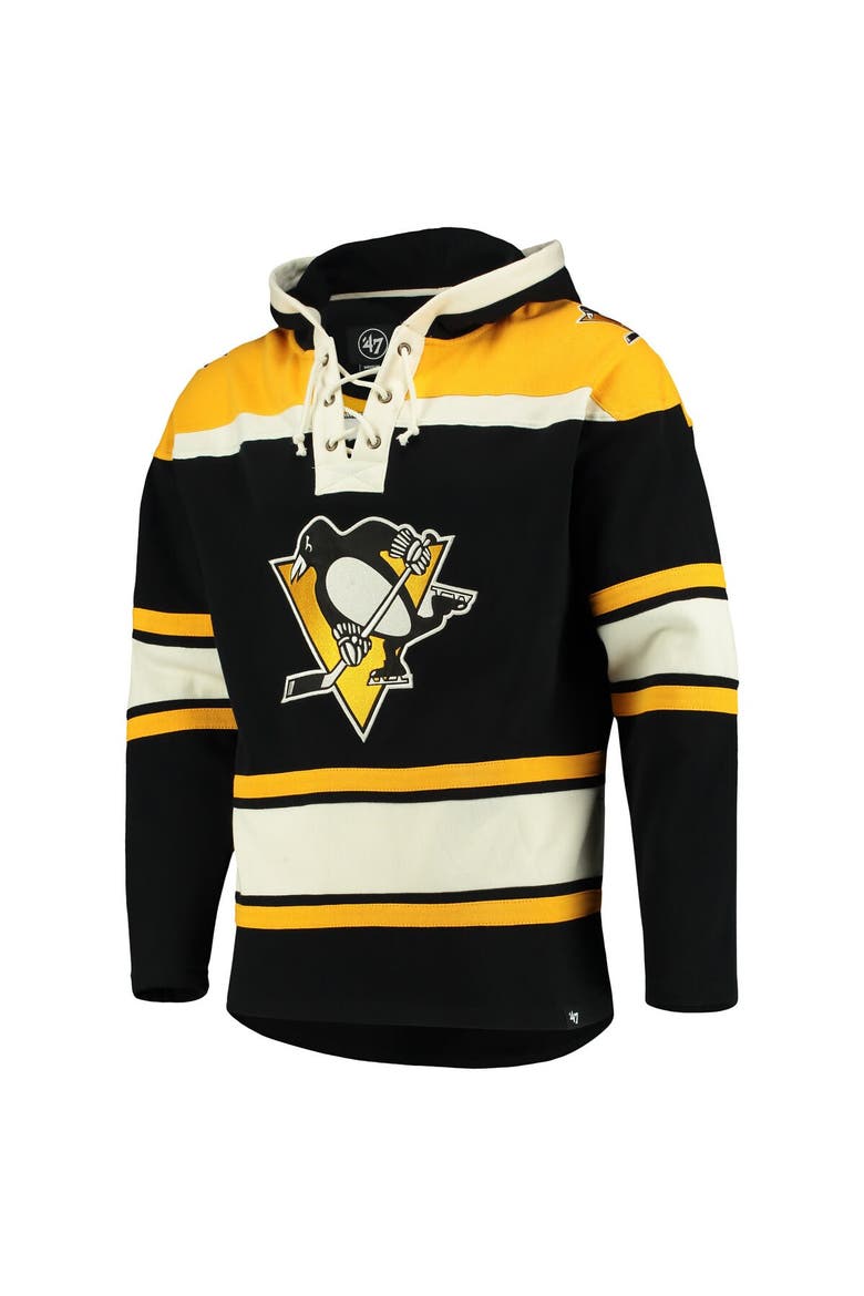 Men's '47 Black Pittsburgh Penguins Superior Lacer Pullover Hoodie, Alternate, color, Black