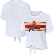 WEAR by Erin Andrews Women's WEAR by Erin Andrews White USC Trojans Striped Front Knot Cropped T-Shirt