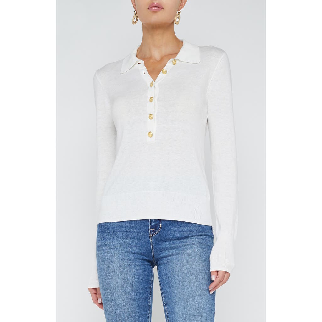 L Agence Sterling Jewel-button Sweater In White/gold