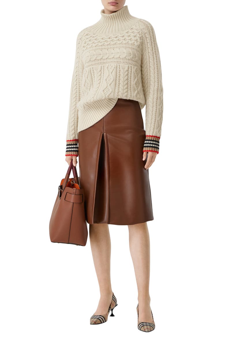 Burberry Oamaru Icon Stripe Cuff Cable Cashmere Sweater, Alternate, color, 