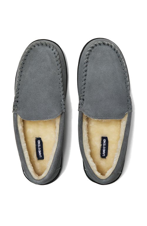 LANDS' END FUZZY LINED SUEDE MOCCASIN SLIPPERS 