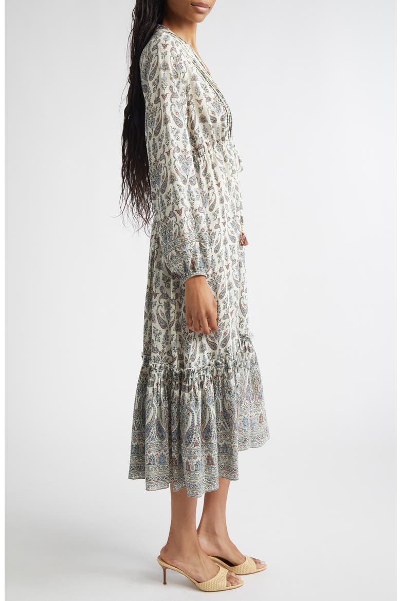 Paisley Tie Waist Midi Dress, Alternate, color, ECRU MULTI
