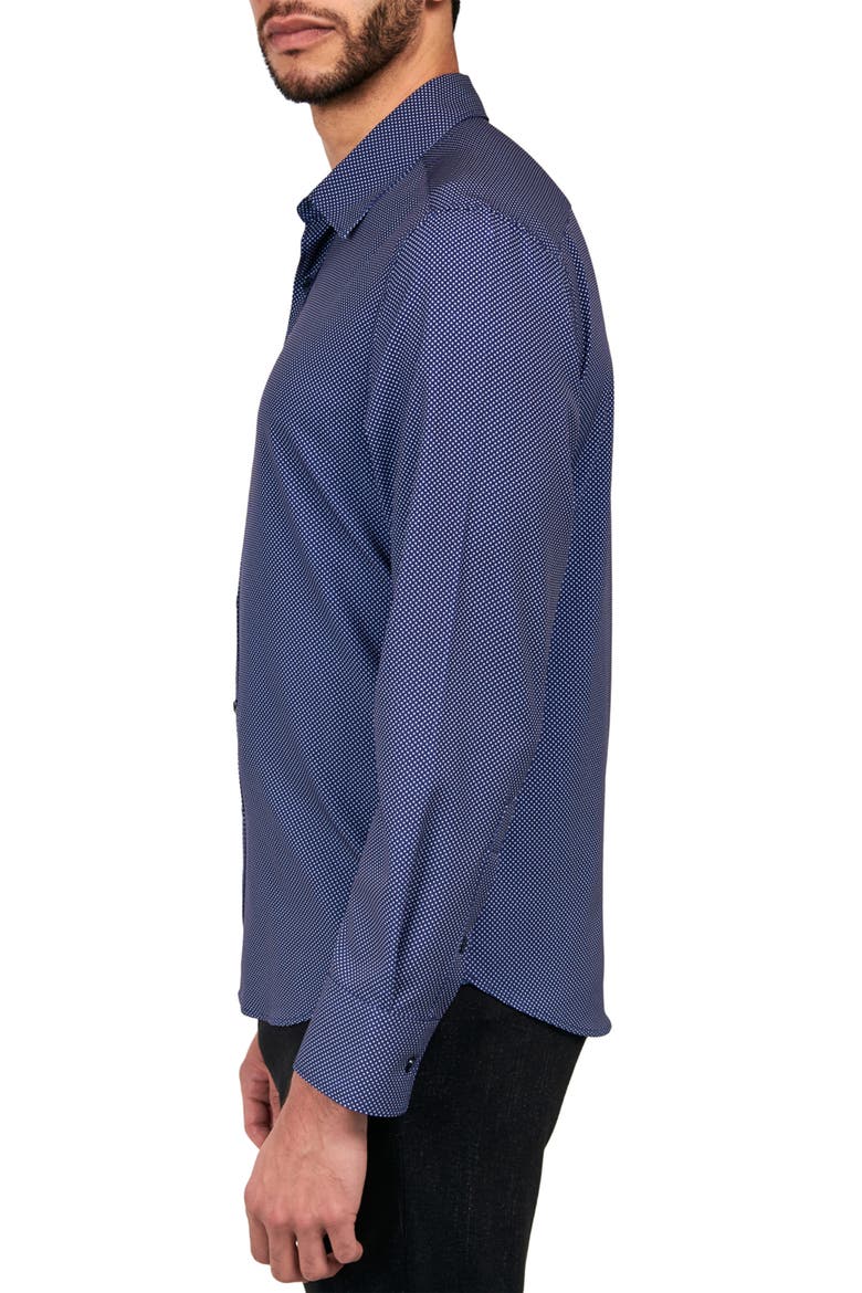 Slim Fit Microdot 4-Way Stretch Performance Button-Up Shirt, Alternate, color, NAVY