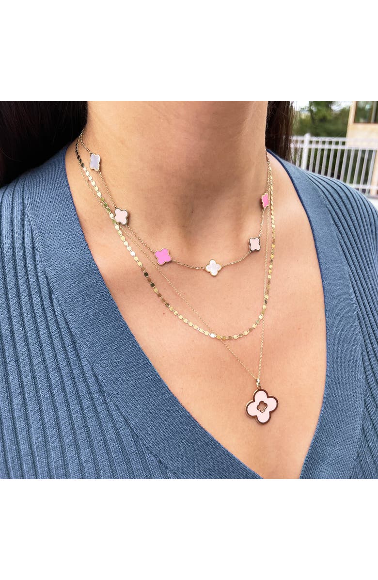 The Lovery Fine Jewelry Pink Pearl Clover Cut Out Charm, Alternate, color, Pink Pearl