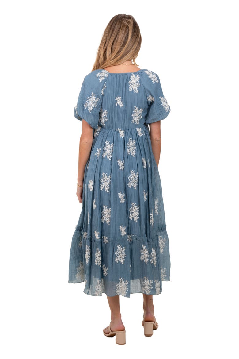 Floral Print Ruffle Hem Midi Dress, Alternate, color, Blue