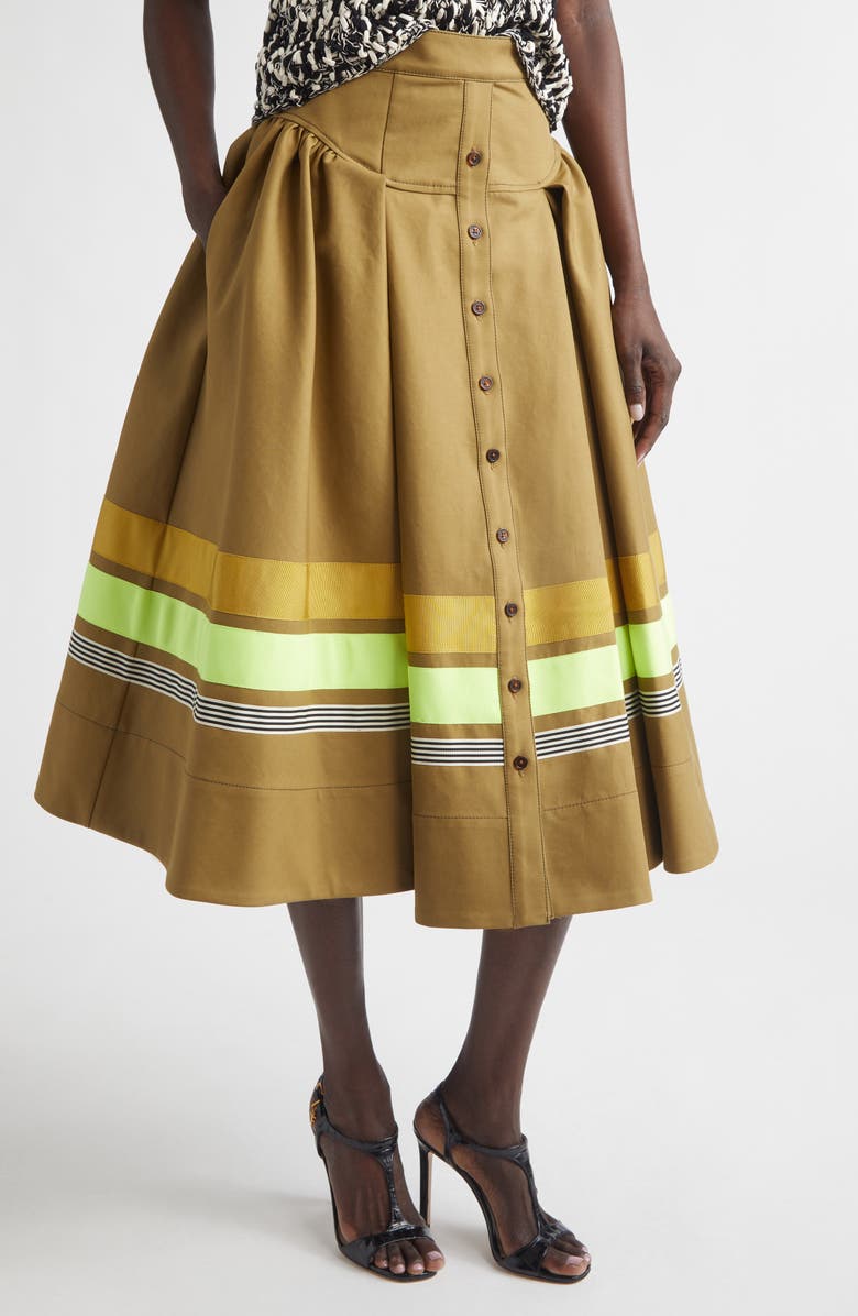 Christopher John Rogers Stripe Detail Midi Skirt, Alternate, color, Cardamom