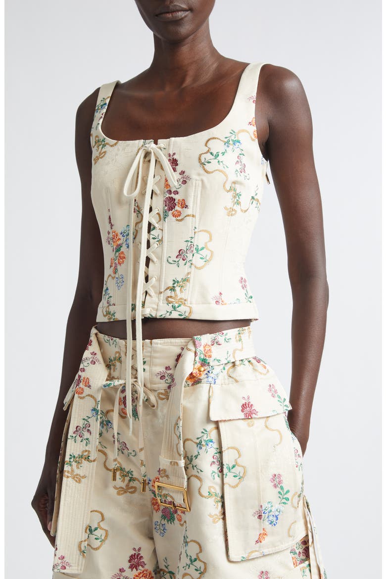 Distressed Floral Corset Top, Alternate, color, IVORY MULTICOLOUR