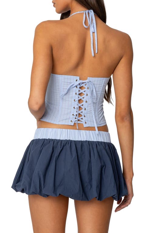 Edikted Janey Striped Halter Corset Top In Blue