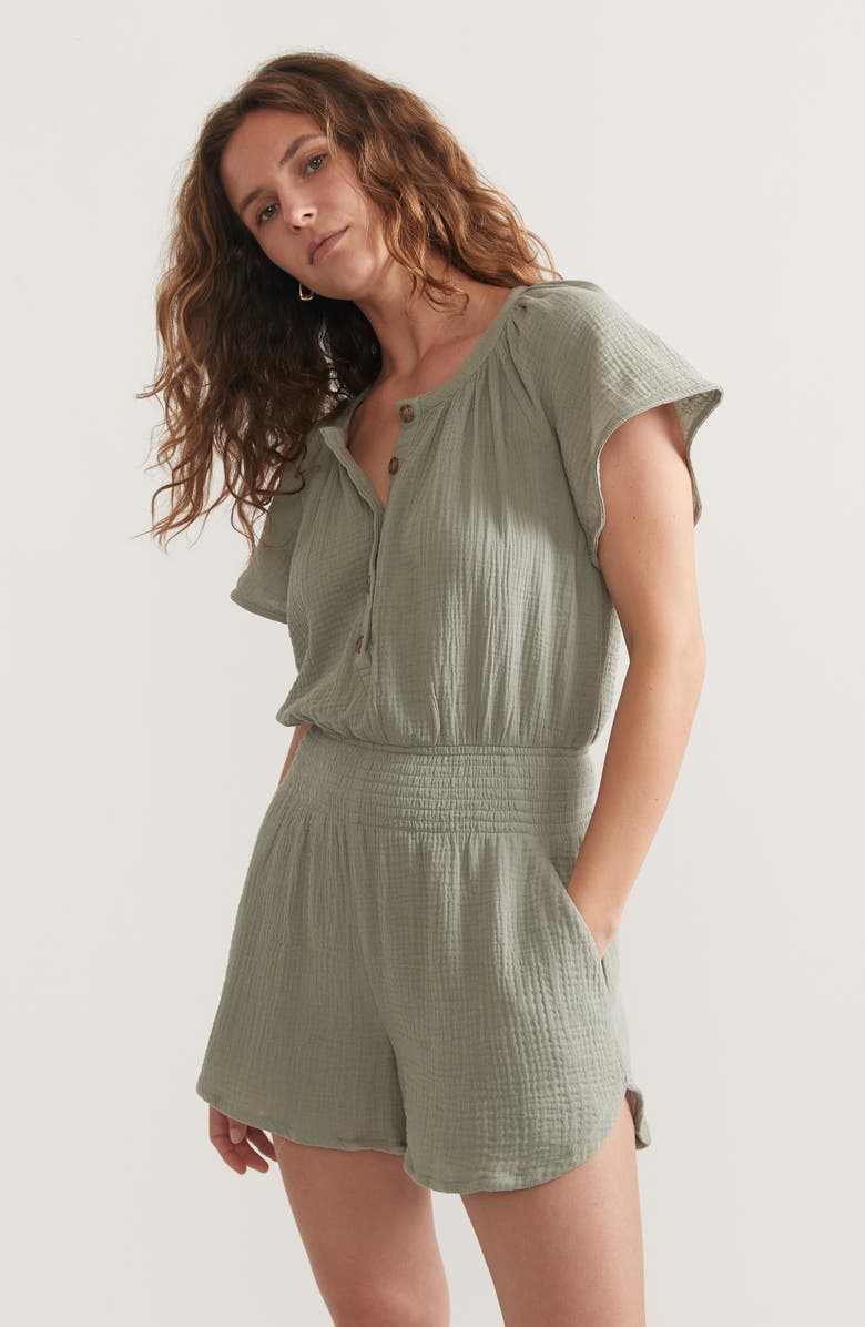 Marine Layer Double Cloth Cotton Romper, Alternate, color, Shadow
