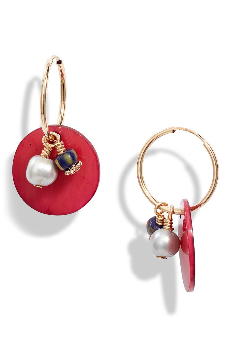 Giselle Genuine Pearl Hoop Earrings, Main, color, CRANBERRY