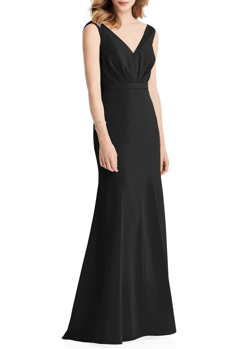 Cowl Back Chiffon Trumpet Gown, Main, color, BLACK
