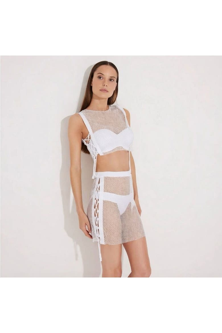 Alejandra Rhinestone Details Mesh Skirt, Alternate, color, White