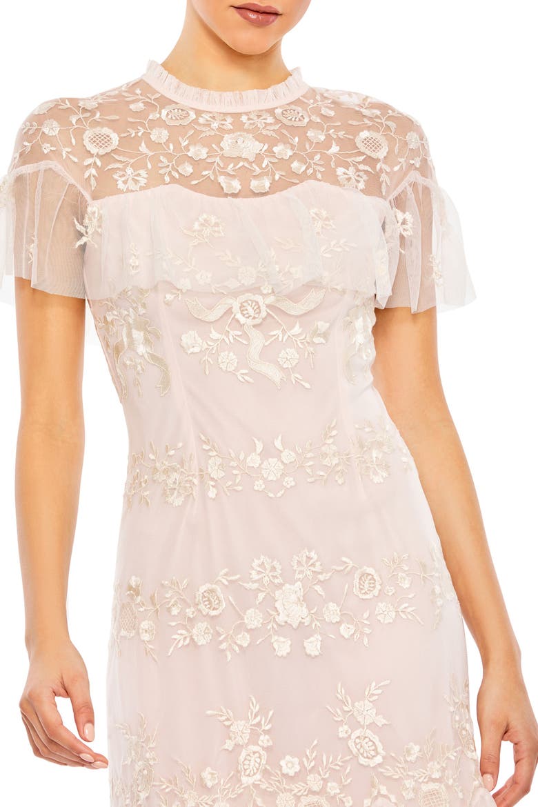 High Neck Mesh Embroidered Dress, Alternate, color, BLUSH