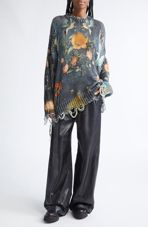 R13 Distressed Oversize Floral Cashmere Boyfriend Sweater In Gray