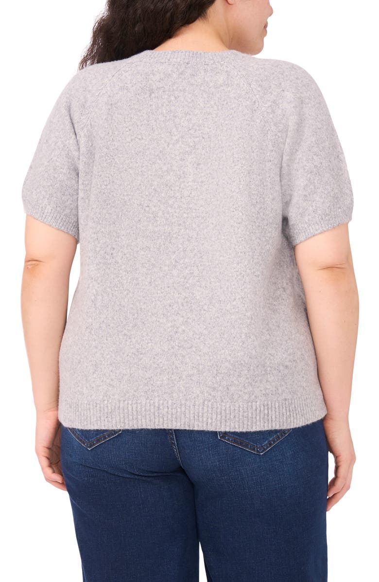 CeCe Floral Embroidered Short Sleeve Sweater, Alternate, color, Silver Heather