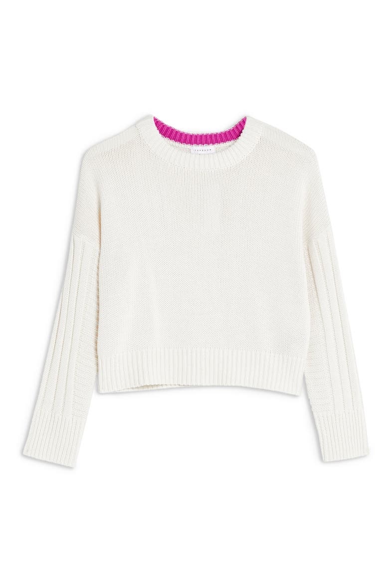 Ribbed Sleeve Detail Sweater, Alternate, color, CREAM