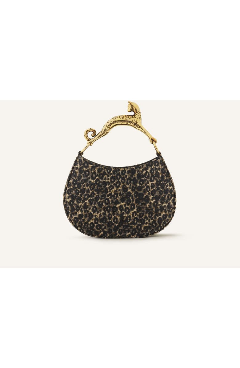 Lanvin Hobo Cat Small Raffia Bag With A Leopard Print And Cat Handle, Alternate, color, Beige/Black