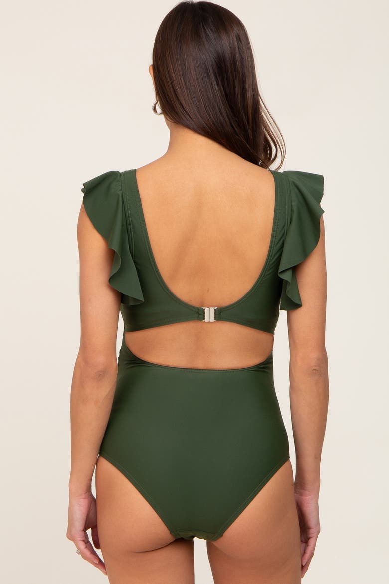 Cutout Flutter One Piece Swimsuit, Alternate, color, Olive Green