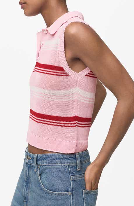 Sleeveless Stripe Knit Polo Sweater