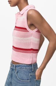MANGO Sleeveless Stripe Knit Polo Sweater