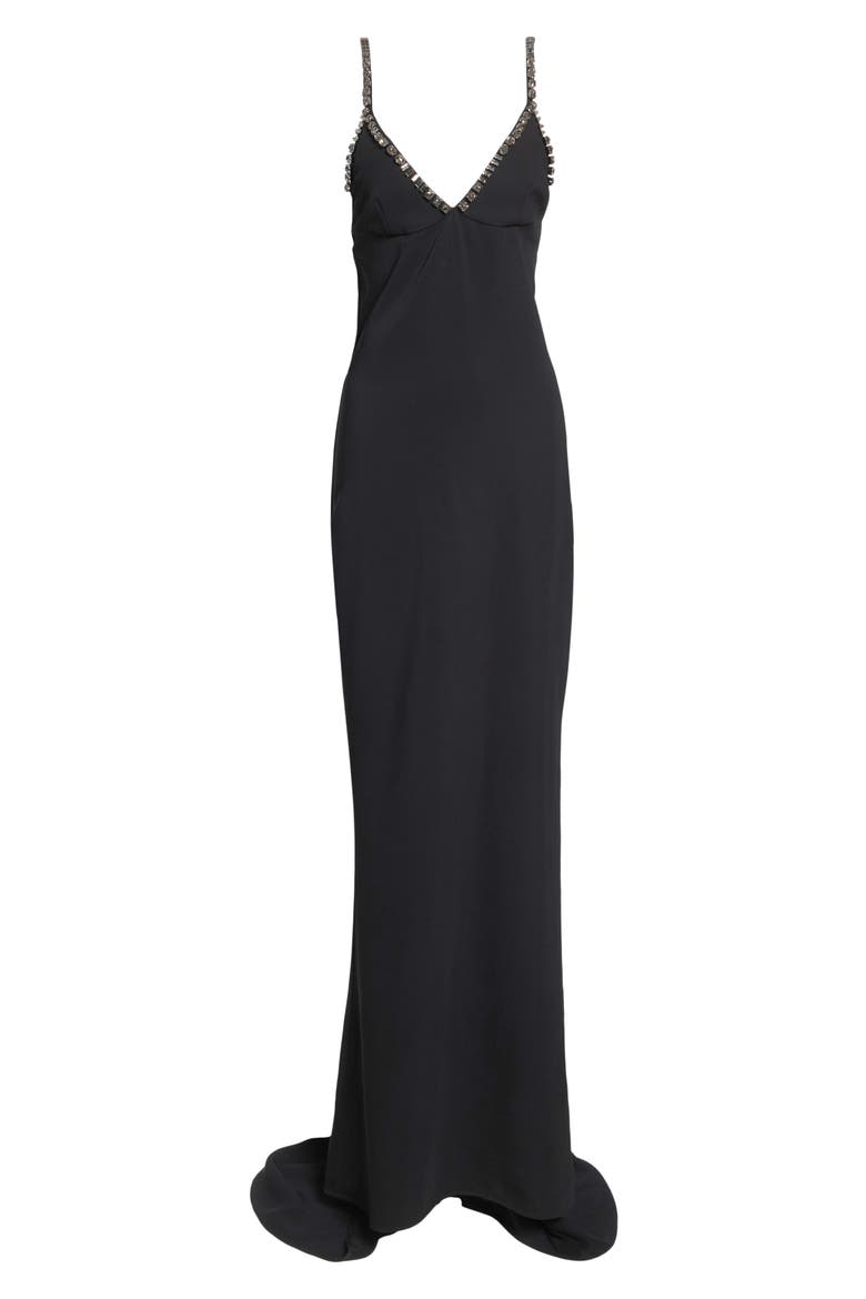 Jewel Embellished Mermaid Gown with Train, Alternate, color, BLACK