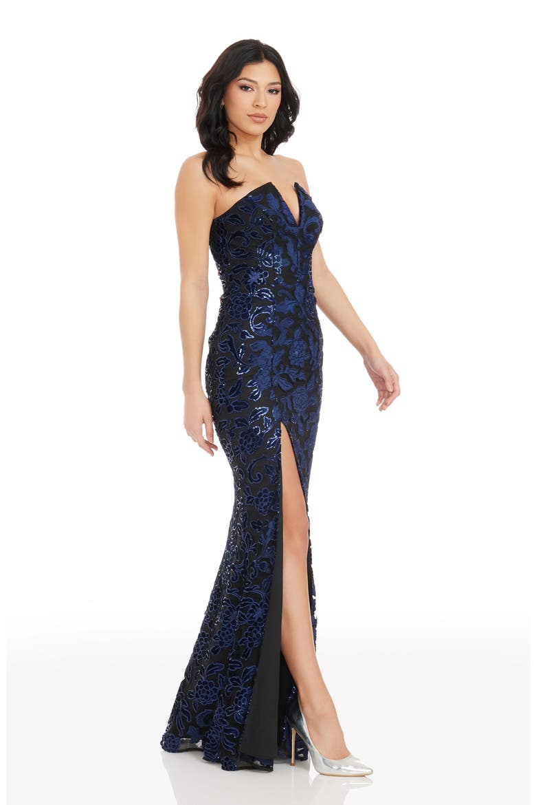 Fernanda Floral Sequin Strapless Evening Gown, Alternate, color, NAVY-BLACK