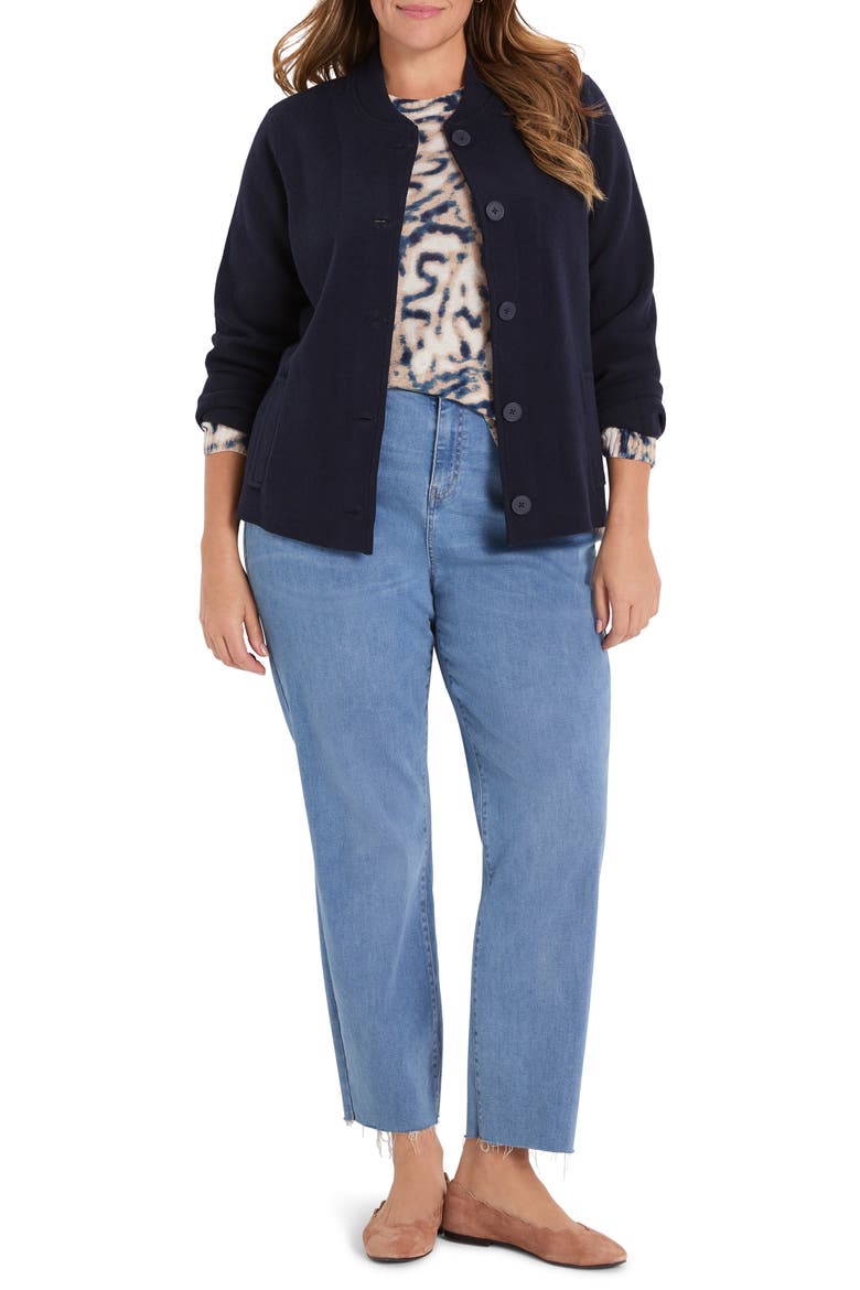 Knit Bomber Jacket, Alternate, color, DARK INDIGO