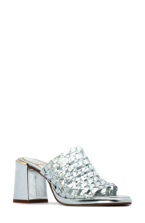 Kenneth Cole Solara Metallic Leather Woven Heel Sandal In Silver Leather