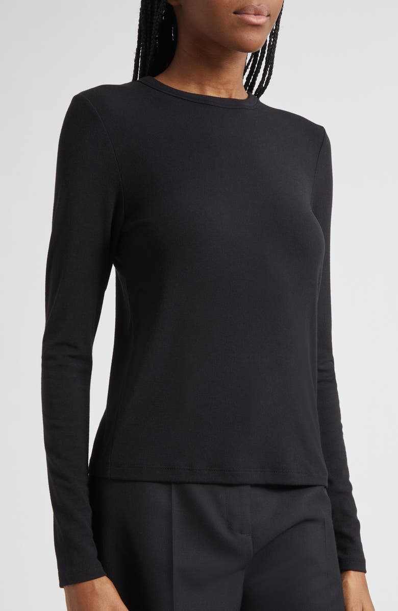 Vince Luxe Long Sleeve Crewneck Top, Alternate, color, Black