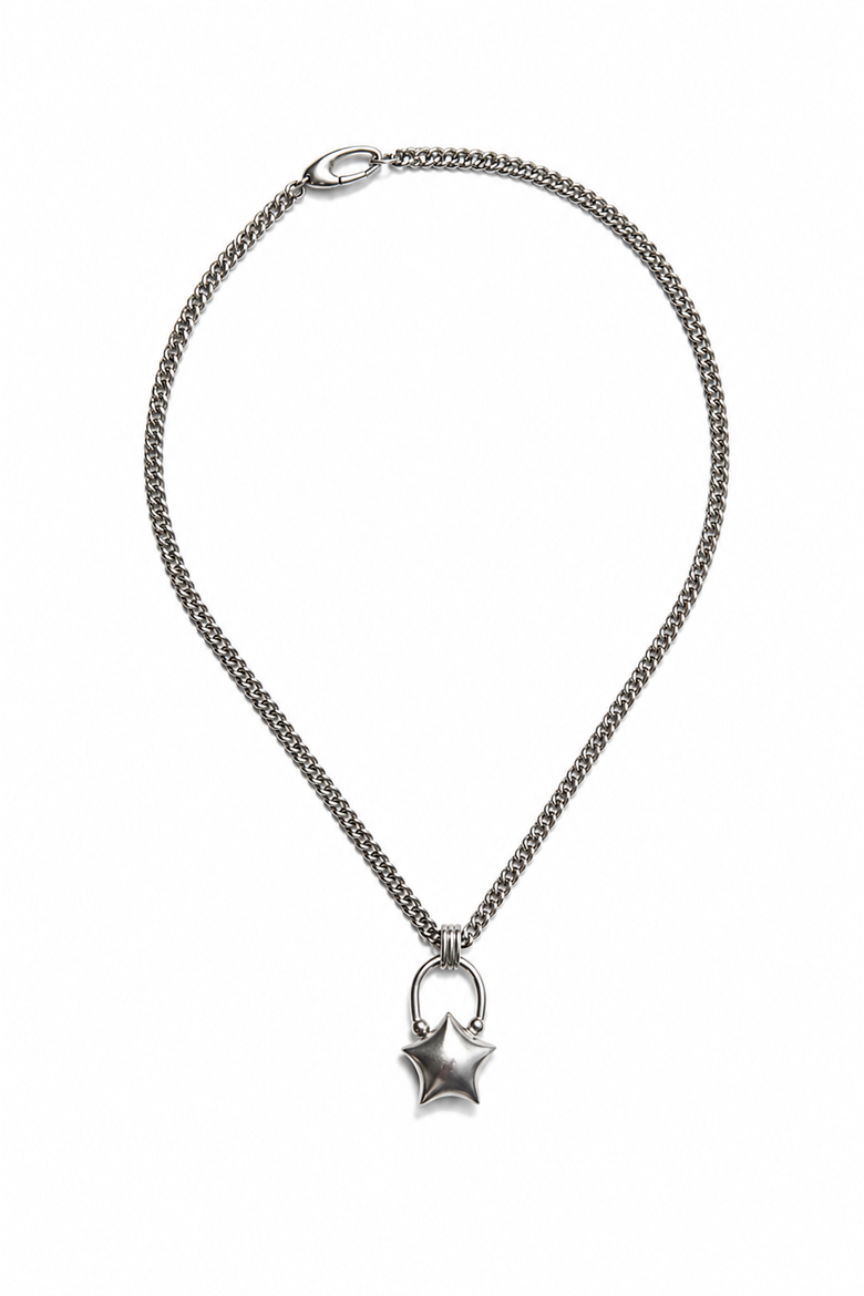 Mini Puffed Star Necklace, Main, color, Silver