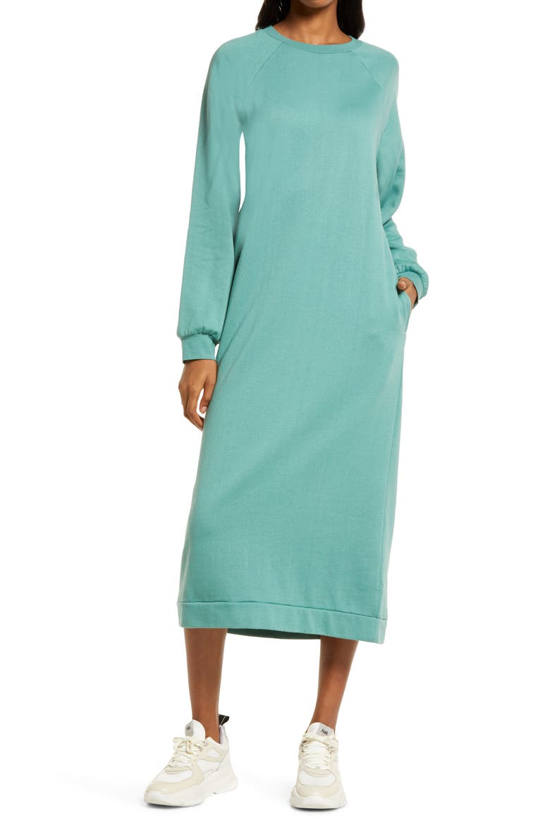 Sweatshirt Midi Dress, Main, color, GREEN DEEP SEA