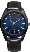 GEOFFREY BEENE Genuine Diamond Leather Strap Watch, 41mm - 0.001ct.