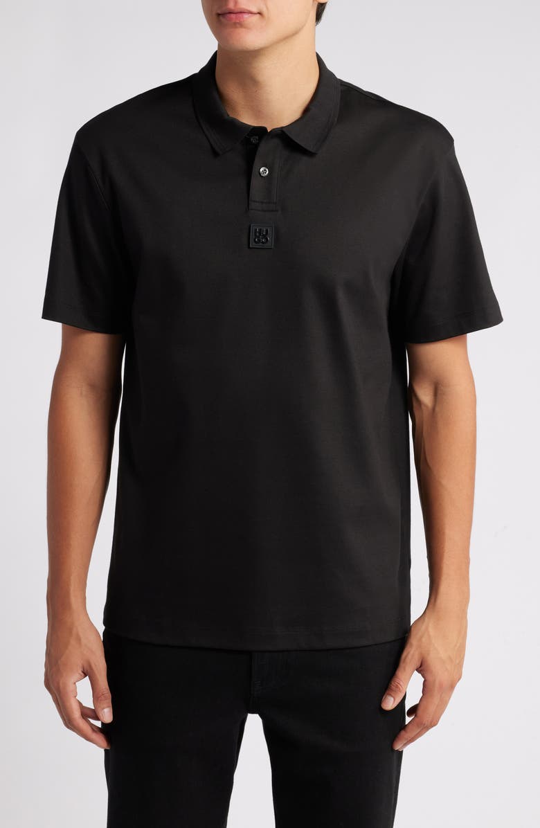 HUGO Deabono Solid Black Cotton Polo, Main, color, Black