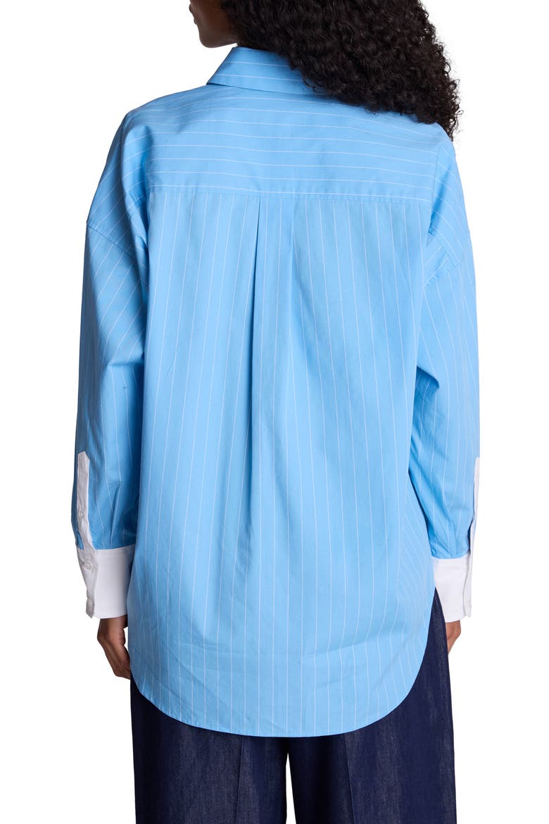 Pinstriped Cotton Button-Up Shirt, Alternate, color, LAKE BLUE/WHITE