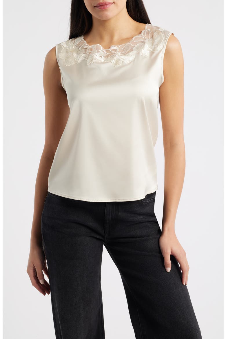Camille Sleeveless Floral Appliqué Top, Main, color, CREAM