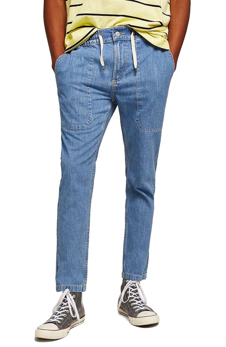 Topman Tapered Fit Denim Jogger Pants, Main, color, 