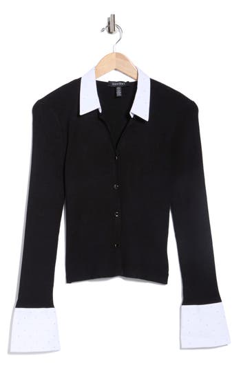 Ellen Tracy Crystal Embellished Sweater In Black