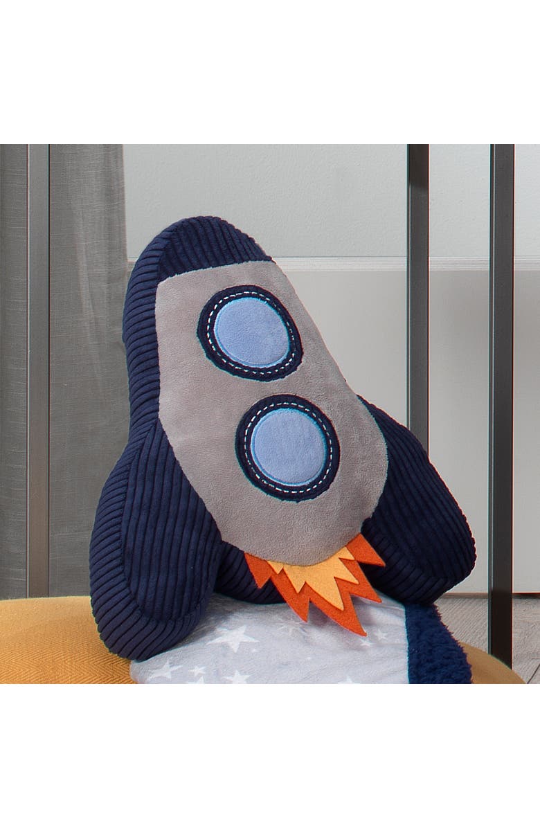 Lambs & Ivy Milky Way Rocket Ship Nursery Throw Pillow Plush, Alternate, color, Blue