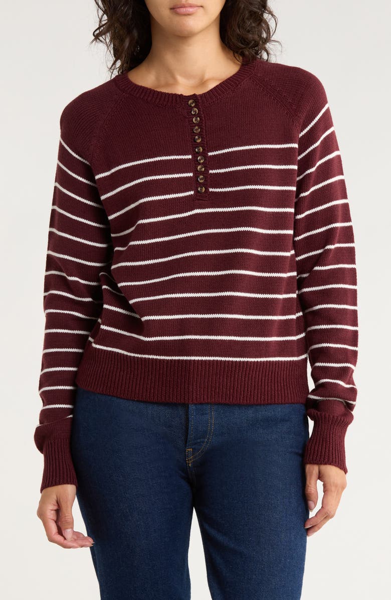 RD Style Stripe Cotton Blend Henley Sweater, Main, color, Deep Burgundy