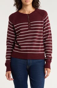 RD Style Stripe Cotton Blend Henley Sweater