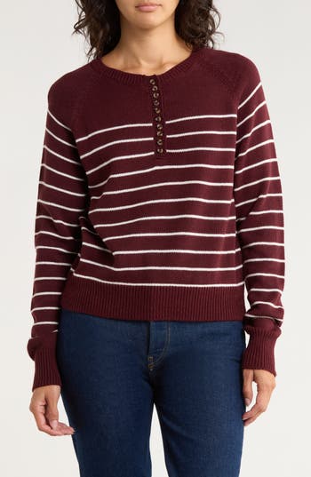 Rd Style Stripe Cotton Blend Henley Sweater In Animal Print