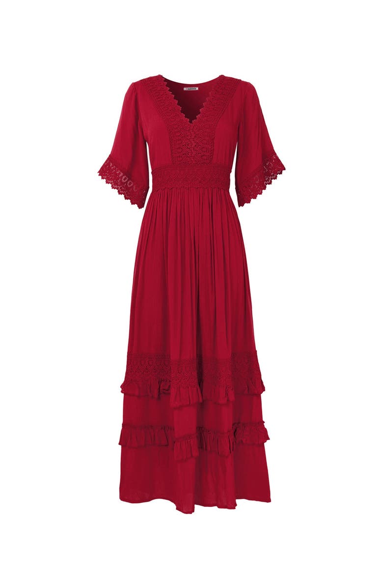 Joe Browns Crochet Trim Boho Midi Dress, Alternate, color, Classic Red