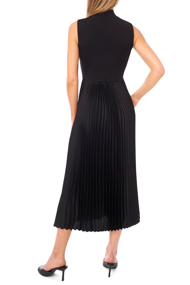Mixed Media Sleeveless Midi Dress, Alternate, color, RICH BLACK