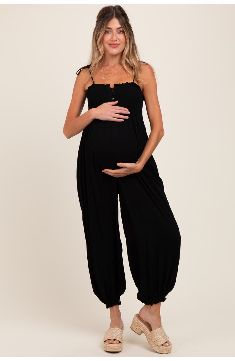 PinkBlush Smocked Button Front Shoulder Tie Jumpsuit, Alternate, color, 